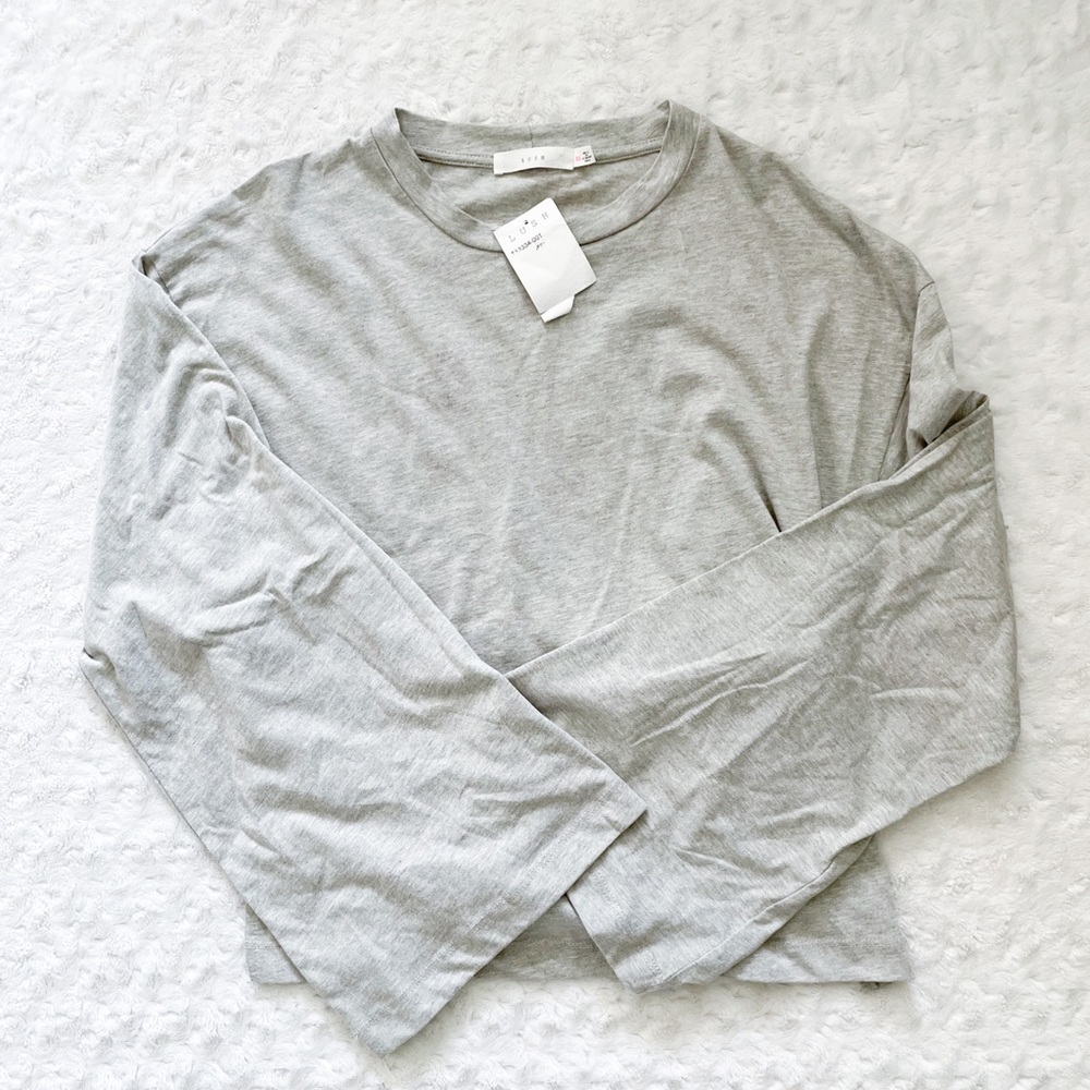 NWT-LUSH Grey Open Square Tie Back Wide Sleeve Top - Picture 1 of 12